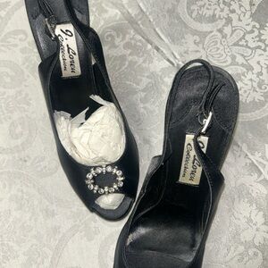 J.Renee Black Peep-Toe Heels with Rhinestone Accent